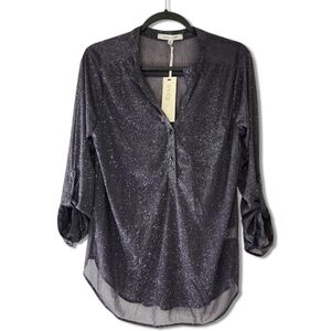 Lynn Ryan Sheer Black Blouse with Silver Glitter Size Large (L) Long Sleeve NWT